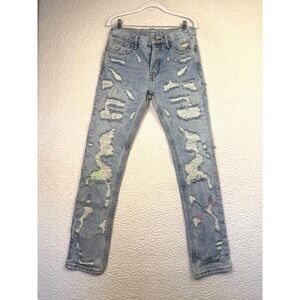 Mnml Jeans Mens 30x32 Light Wash Distressed Skinny Ripped Denim Concert Festival